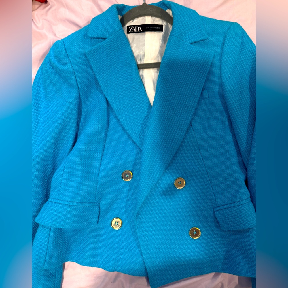 Zara Knit Women Blazer Blue